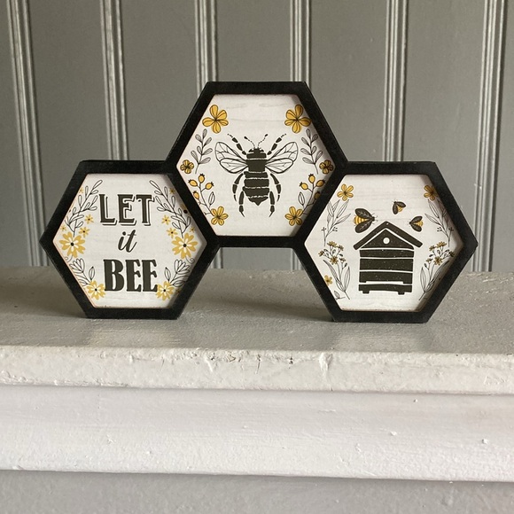 NWT- Black Wooden- Hexagonal- LET IT BEE 🍯🐝 Decoration Sign - Picture 9 of 14